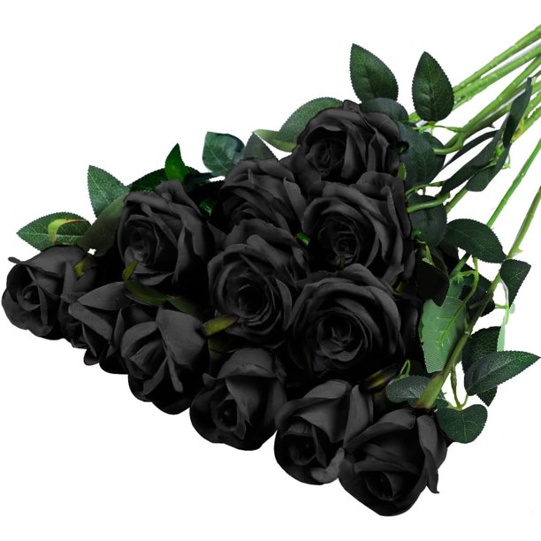 YZhouD - Ramo de 12 rosas artificiales de seda de tallo largo para decoración del hogar, bodas y fiestas (12 unidades, color negro)