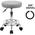thumbnail image 4 of Tabouret Roulant Rond en Cuir PU avec Repose-Pieds Pivotant Réglage de la Hauteur Spa Salon de Dessin Tatouage Bureau Tabourets de Massage Chaise de Bureau (Gris), 4 of 5