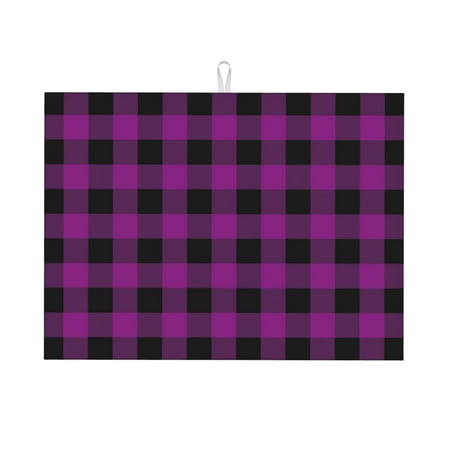 

Tebeau Purple Black Plaid Print Dish Drying Mat for Kitchen Counter Dish Drying Pad with Non-slip Rubber Backed Hide Stain Anti Absorbent for Kitchen Counter Drying Mat