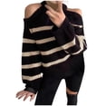 thumbnail image 2 of Women's Off Shoulder Sweater Top Long Sleeve Pullover Round Neck Loose Fit Solid Color Casual Daily Wear Work Office Vacation Outfits Versatile Layering Piece Wardrobe | CSEONE,Black Free Size, 2 of 5