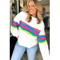 thumbnail image 4 of Women's Plus Size White Colorful Striped Drop Shoulder Loose Sweatshirt - [ZhiHiMeRi] | (US 26W-28W)4X, 4 of 6