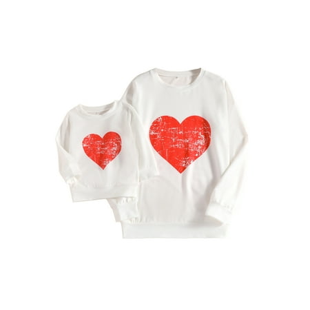 

EYIIYE Valentine s Day Mommy and Me Parent Child Sweatshirt Long Sleeve Round Neck Heart Print Sweatshirt Tops