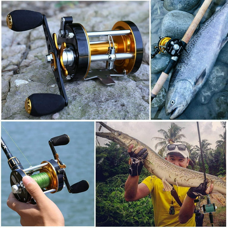 Sougayilang Round Baitcasting Reel Reinforced Metal Body Eva Left/Right Handle Conventional Fishing Reel, Size: Warrior6000- Right Handed, Gold