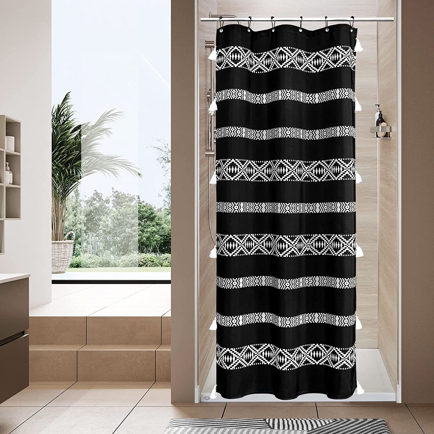 aoselan Small Stall Shower Curtain, Boho Tassel Half Size Shower