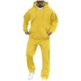 thumbnail image 3 of BiZtdJrK Mens Sweat Suit Drawstring Zip Up Long Sleeve Hoodie Sweatshirt Jackets and Cargo Sweatpants Casual Sets Loose Fit Comfy Fall Activewear with Pockets Yellow S, 3 of 8