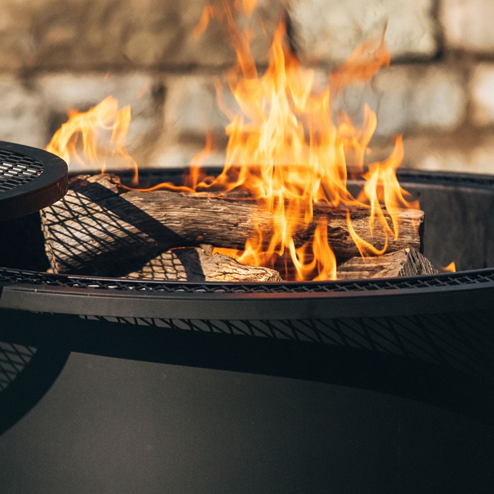Ash & Ember 38" Round Black Steel Wood Burning Fire Pit with Swivel Cooking Grate and Poker