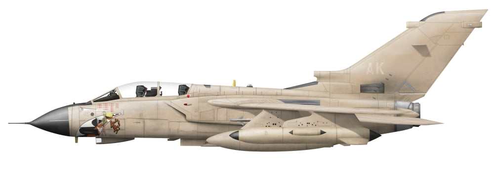 Illustration of a Panavia Tornado GR1 with Gulf War markings Canvas Art - InkwormStocktrek Images (24 x 9)