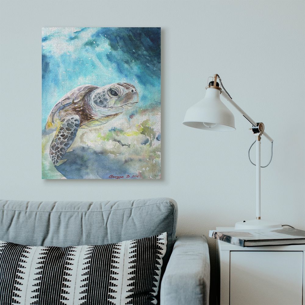 Stupell Industries Sea Turtle Ocean Animal Blue Watercolor Painting Canvas Wall Art by George Dyachenko