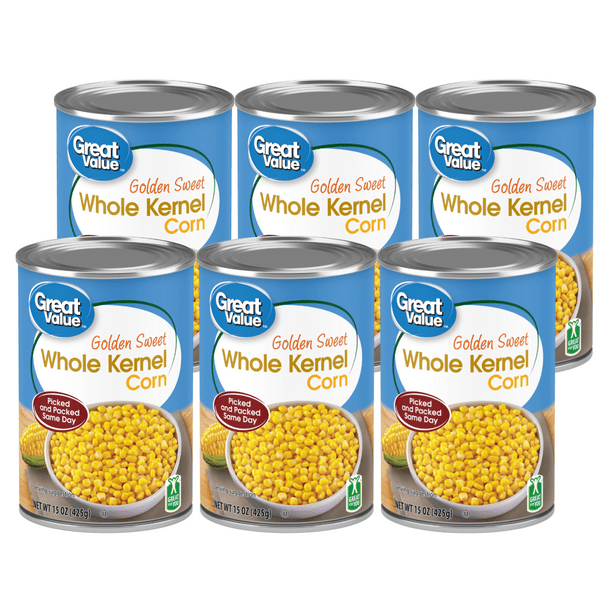 (6 Cans) Great Value Whole Kernel Corn, Canned Vegetables, 15.25 oz ...