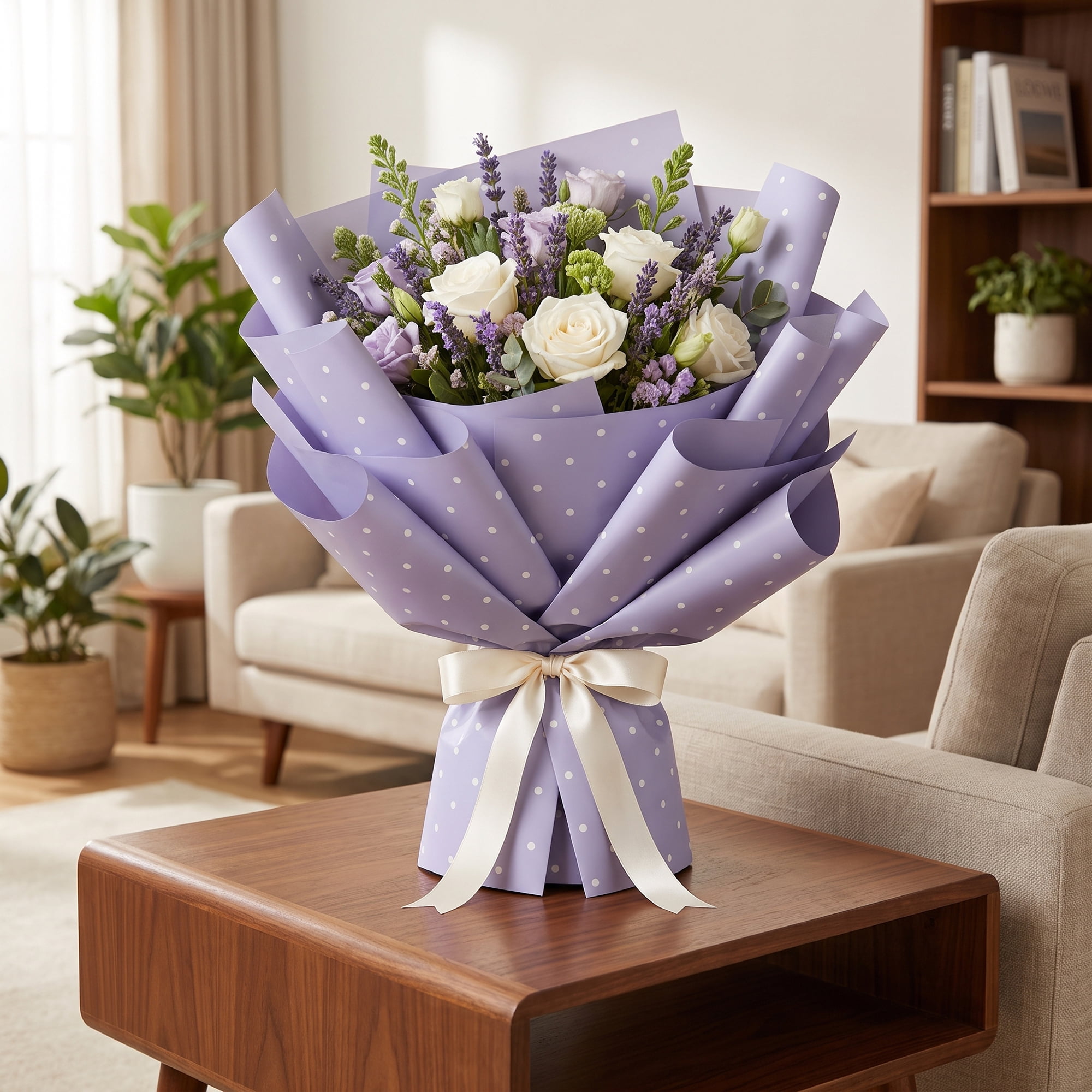 Unique Bargains Waterproof Luxury Matte Gift Wrapping Paper for Bouquets Purple 22" x 22"