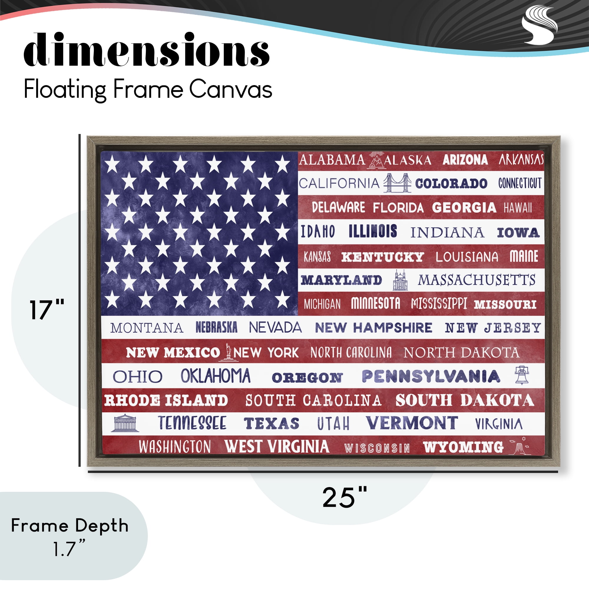 Stupell Industries States Of America Flag Brown Framed Floater Canvas Wall Art, design by Daniela Santiago