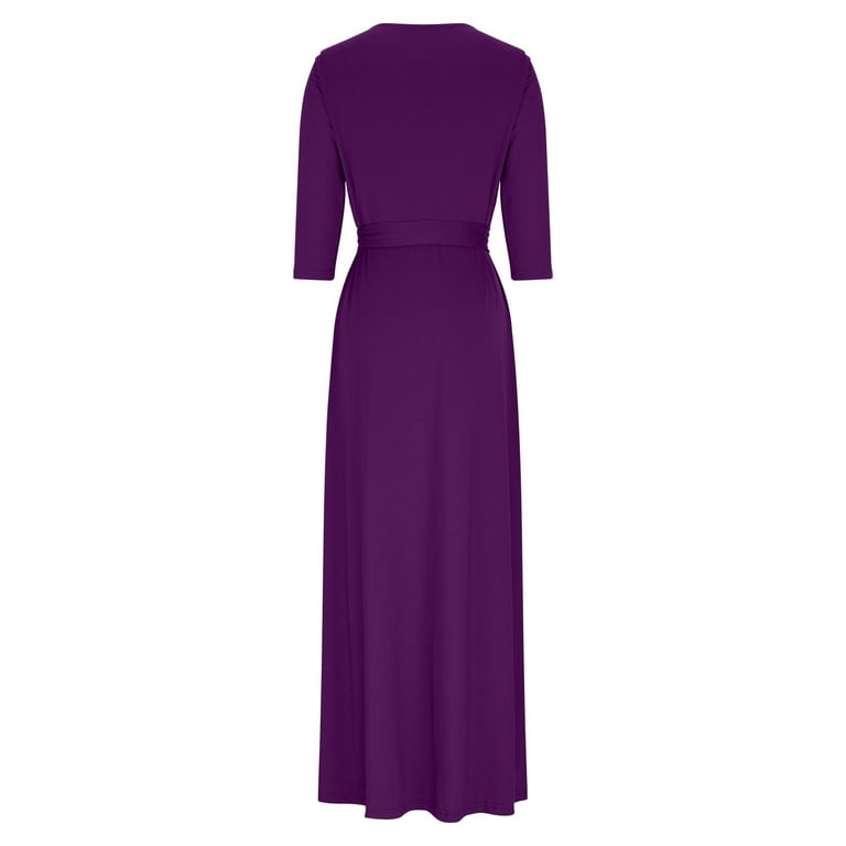 LIaqionyy Womens Maxi Dress Casual Wrap V Neck 3/4 Sleeve Flowy Party  Wedding with Belted Dresses Clothes - Walmart.com