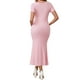 thumbnail image 3 of Vestido de maternidad INSPIRE CHIC para mujer, con dobladillo de cola de pez, ajustado y de canalé, vestido maxi para antes, durante y después del embarazo, color rosa, talla XXL, 3 of 6