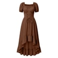 thumbnail image 2 of LEKWK Medieval Dress for Women Puff Sleeve High Low Renaissance Dress Square Neck Corset Lace Up Ruffle Victorian Halloween Costumes, 2 of 7