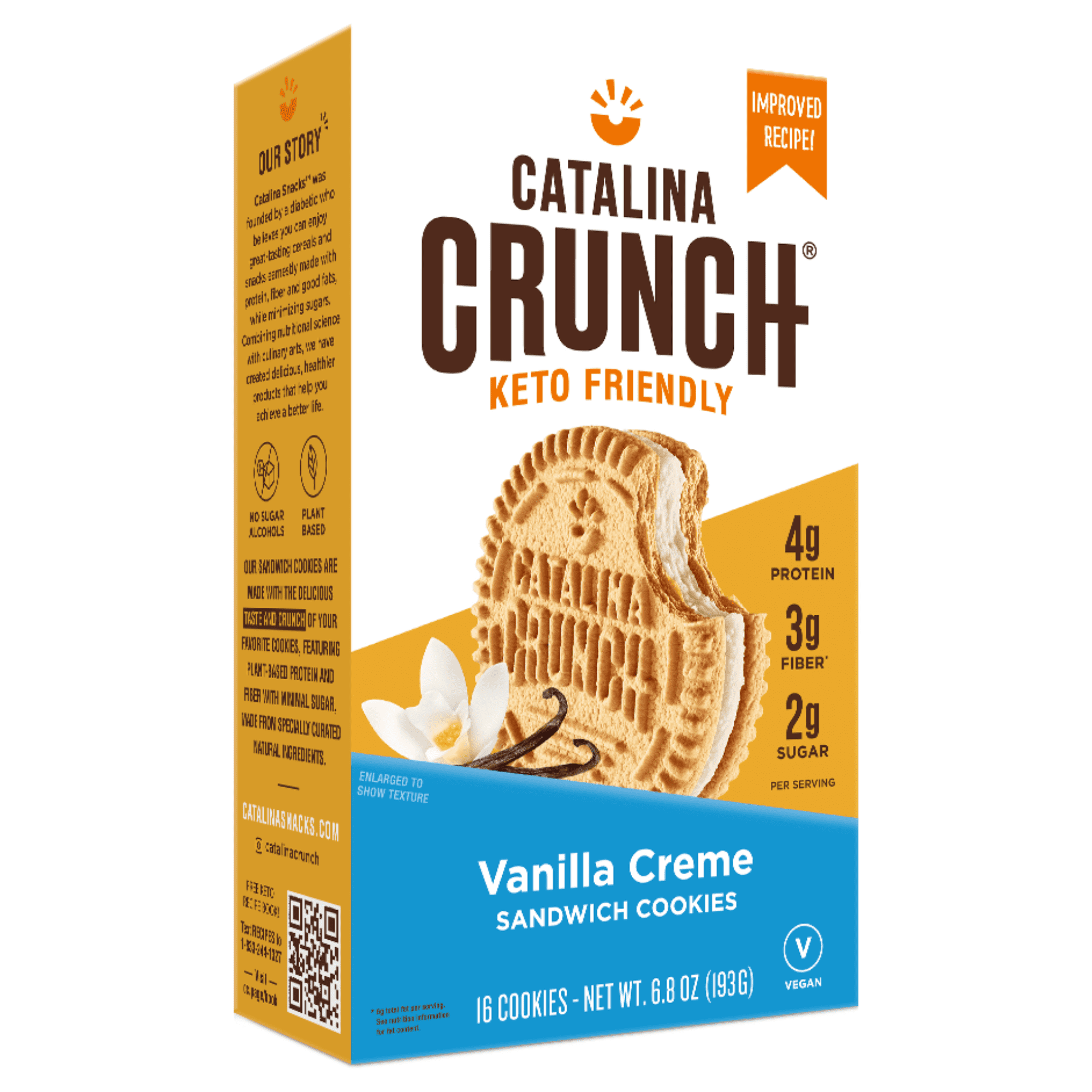 Catalina Crunch Vanilla Creme Keto Sandwich Cookies 6.8oz Box | Keto Snacks | Low Carb, Low Sugar | Vegan Cookies, Plant Based Protein Cookies | Keto Friendly Foods