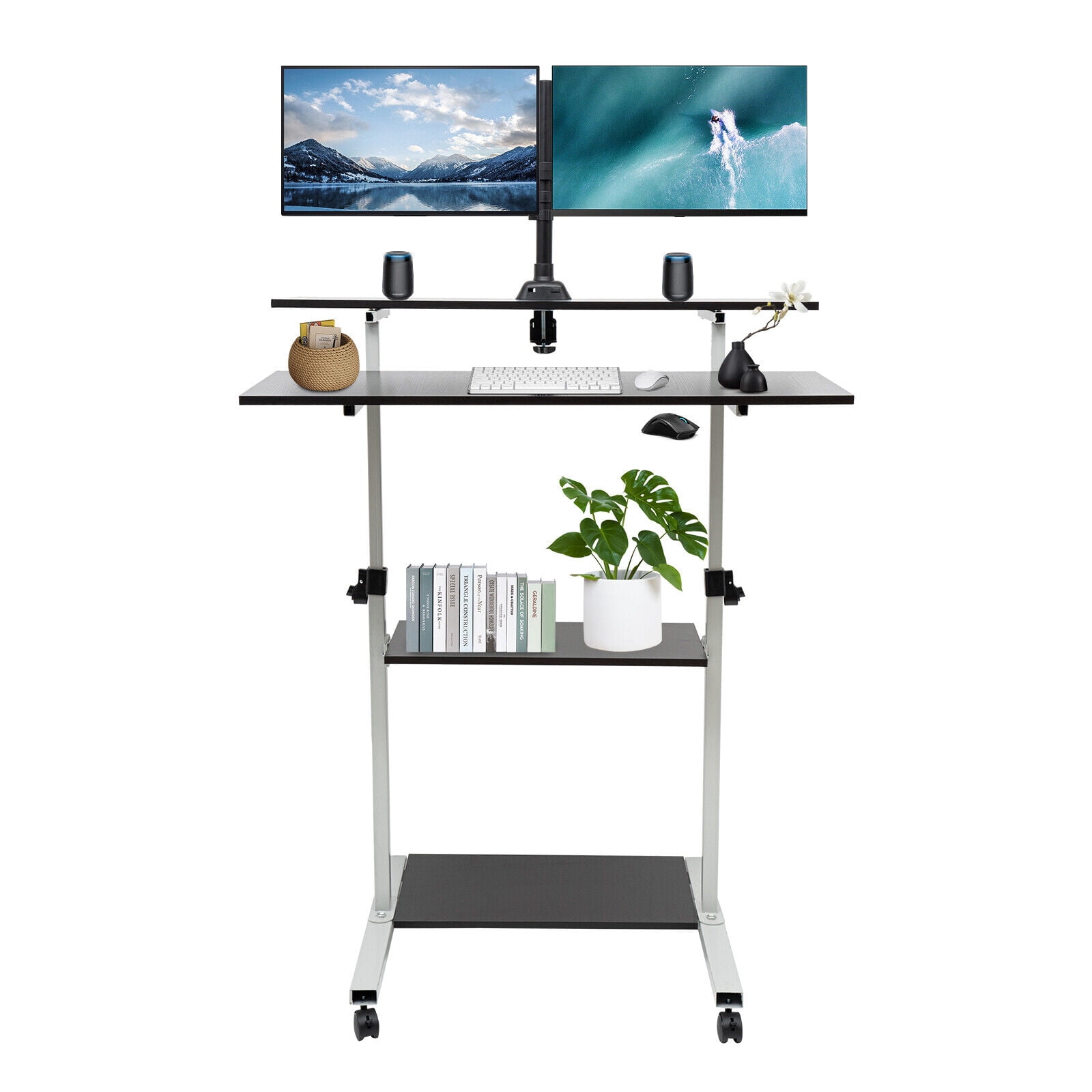 Mobile Standing Desk, Adjustable Computer Desk, Rolling Laptop Cart, Portable Laptop Stand, Tall Table