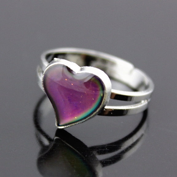 Womens Heart Shaped Mood Ring Adjustable Temperature Sensitive Color Change Fashion Jewelry Korean Style Alloy Ring Travel Souvenir Gift