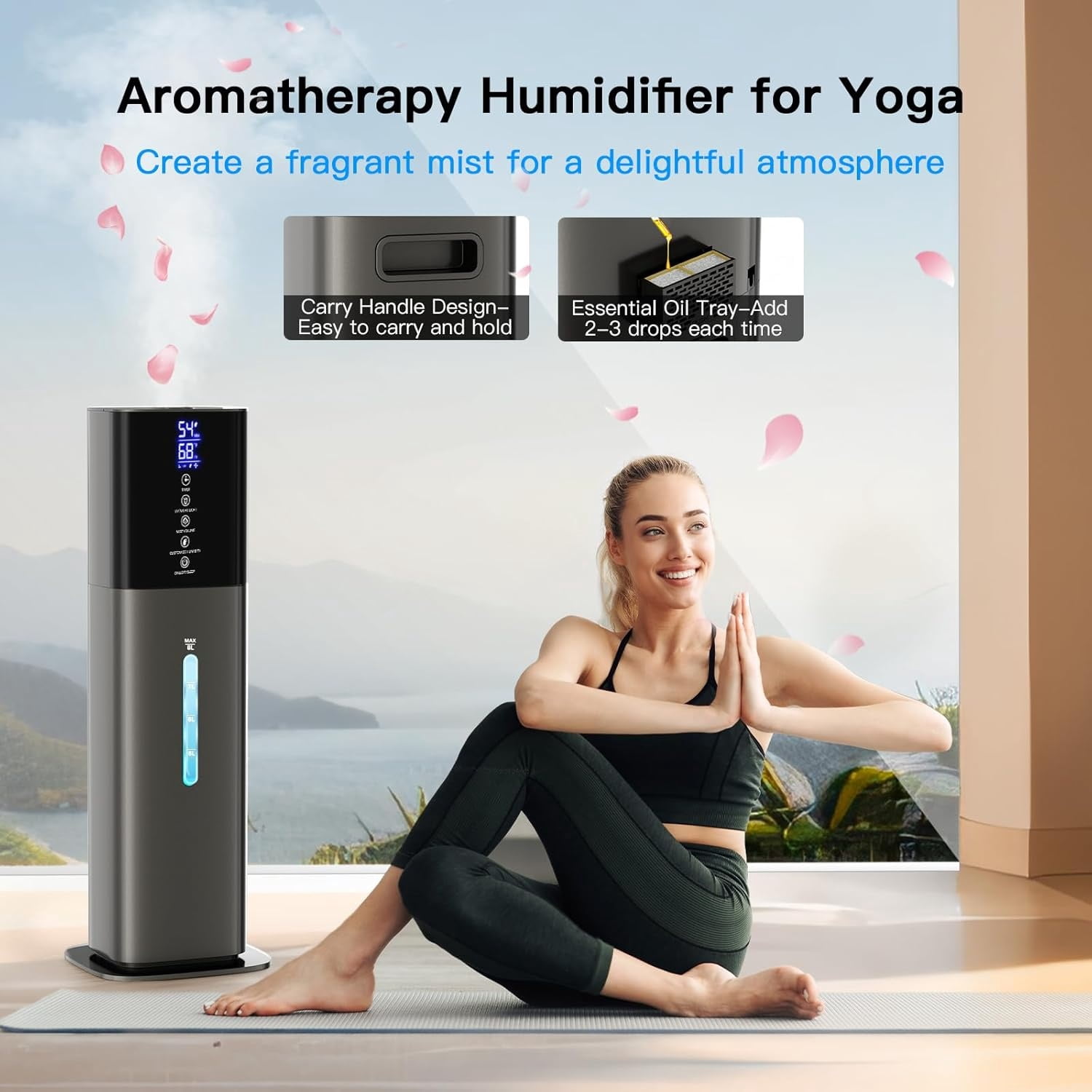 Humidifiers Large Room Bedroom with 7 Colors Light, 2.1Gal(8L) 3 Speed Quiet Ultrasonic Cool Mist Humidifier with 360° Nozzle, Humidity Setting, Timer,Aroma Box for Home Plant Baby Yoga Sleep (Gray)