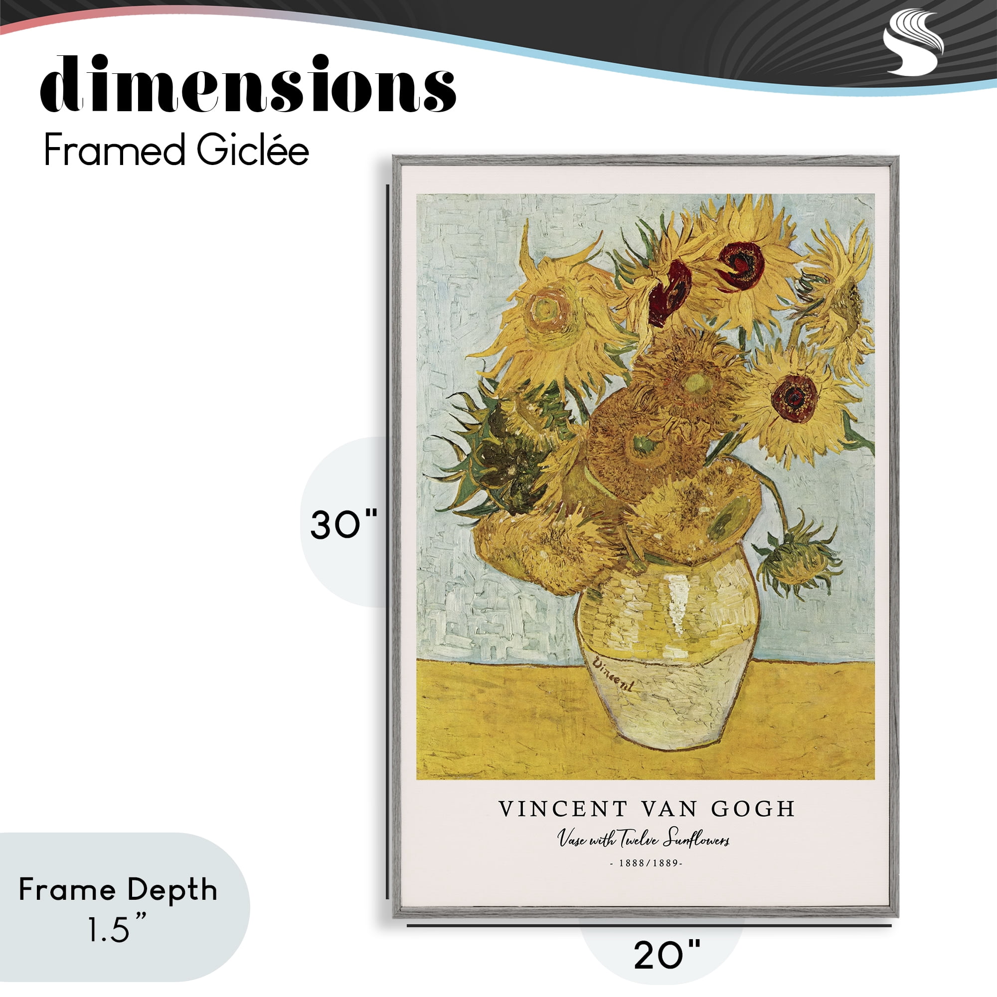 Stupell Industries Classic Vase with Twelve Sunflowers Gray Framed Giclee Art, design by Vintage Hustle