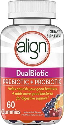 Align DualBiotic, Prebiotic + Probiotic for Men And Women, Help nourish and add good bacteria for digestive support, Natural Fruit Flavors, 60 Gummies