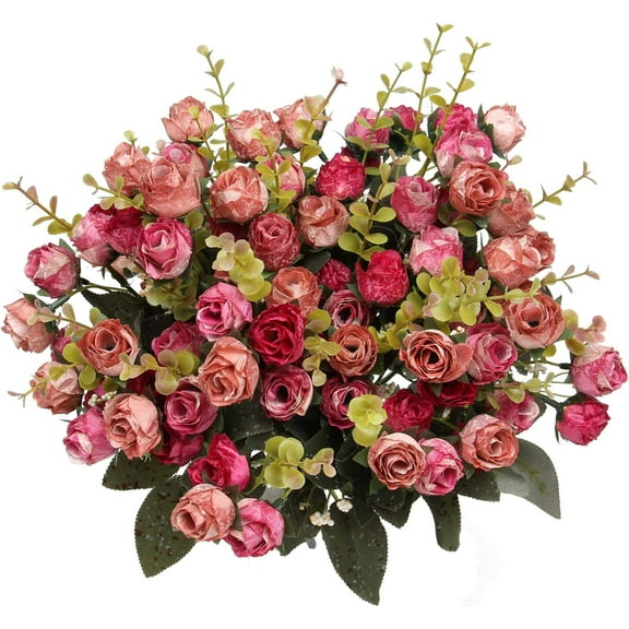 Heads Silk Rose Bouquet Artificial Flowers Mini Rose for DIY Wedding Bouquets Centerpieces Bridal Shower Party Home Decorations,Pack of (Rose Red)