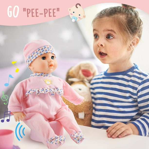 Toy Choi s 16 Inch Interactive Baby Doll Pink Talking Feeding Dolls with Different Sounds and Accessories Pretend Play Preschool Toys Gift for