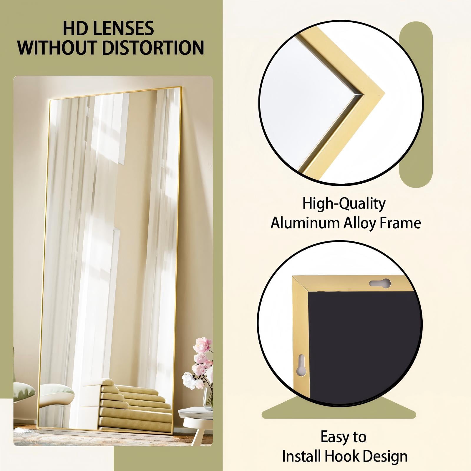 Mirrasia 58" x 18" Full Length Mirror Floor Mirror with Aluminum Frame Freestanding, Gold