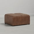 thumbnail image 2 of Simpli Home Avalon 35 inch Wide Upholstered Vegan Leather Square Storage Ottoman, Distressed Pecan Brown, 2 of 9