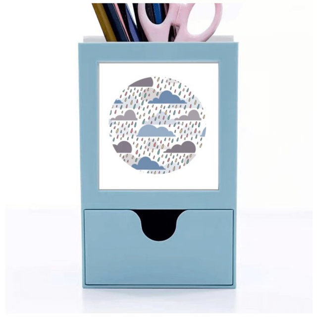 Cloud Rain Weather Drip Pattern Desk Supplies Organizer Pen Holder Card