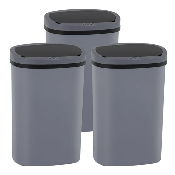 PayLessHere 13Gal Trash Can - Touchless Automatic Lid, Plastic Garbage Can for Kitchen  (3, Gray)