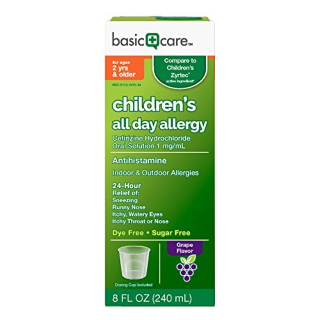Photo 1 of basic care children's all day allergy cetirizine hcl oral solution, 8 ounce