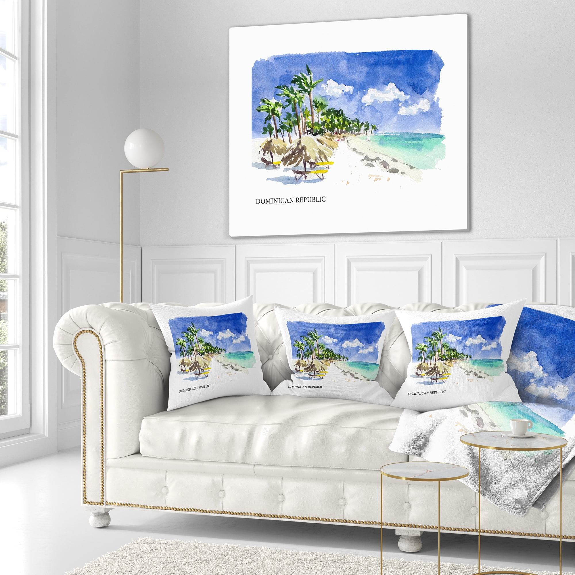 Designart Dominican Republic Vector Illustration - Cityscape Painting Throw Pillow - 16x16