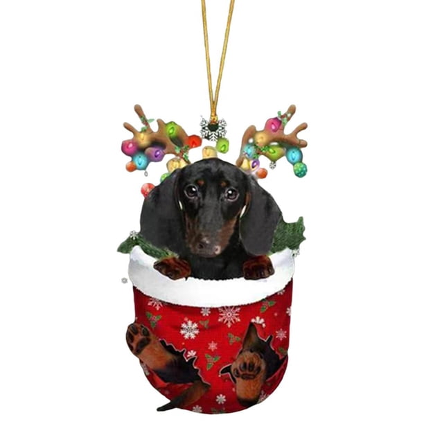 LUVCLS Colgante de perro navideño acrílico para espejo retrovisor de coche, decoración DIY