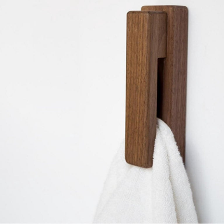 Wooden Towel Hook Decorative Handmade Craft Self for Free Nails , Walnut 