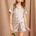 thumbnail image 3 of MHZLDYZ Girls Outfit Boys Girls Summer Solid Color Satin Simulation Silk Short Sleevees Shorts Middle And Large Children's Homewear Pajamas Set Kids Clothes 10-12 Girls Outfits (Gold,130), 3 of 5