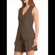 thumbnail image 1 of Conjunto de Traje Informal de Algodón y para Mujer, con Cuello Redondo, Sin Mangas, Ajustado, de Verano, para Trabajo, de Algodón y Pantalones Cortos Marrón L, 1 of 10