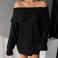 thumbnail image 7 of Lenpel Women's off the Shoulder Sweaters Casual Loose Long Sleeve Oversized Knitter Pullover Tops Fall Winter Fashion Clothes(Black,Large), 7 of 7
