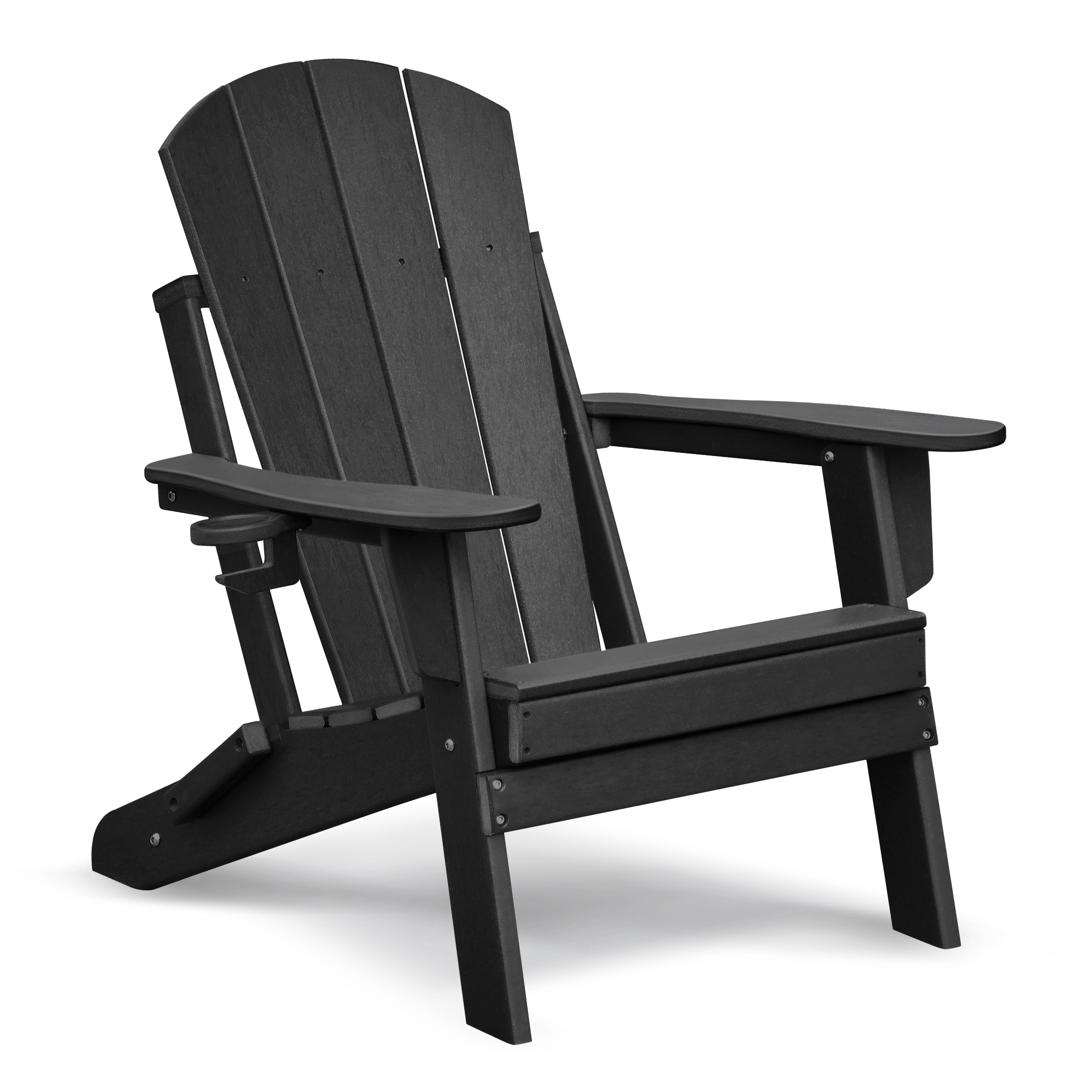 Dining Set Folding Outdoor Adirondack Chair Set of 2 and Table Set,All-weather Folding Fire Pit Chair, Ergonomic Design Patio Lawn Chair for Outside Deck Garden Backyardf Balcony, Black