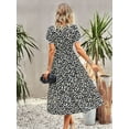 thumbnail image 6 of Franhais Women's Summer Beach Midi Dress Floral Print Short Sleeve Wrap V Neck Tie-Front Slit A-Line Dress, 6 of 7