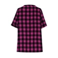 thumbnail image 4 of Women's Casual Loose Fit Checkered Linen Short Sleeve Button-Up Shirt, 4 of 6
