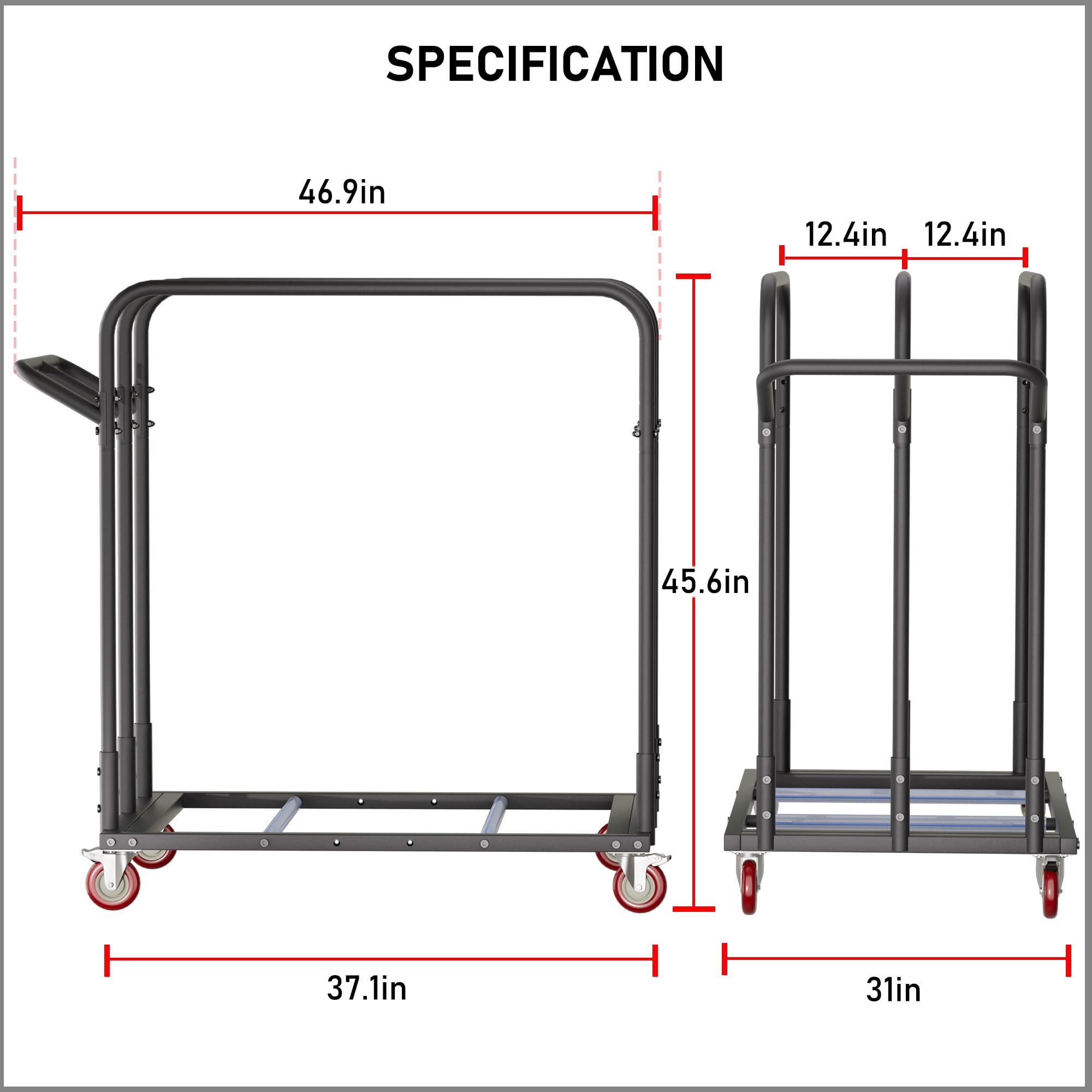 HOHYN Folding Table Truck, 1800 Lb Load Rating Heavy-Duty Hand Cart With 5-Inch Swivel Wheels, Black Dolly For Garage, Home, Party Events, Hotel Furniture - Extra Large Load Rating Utility Cart