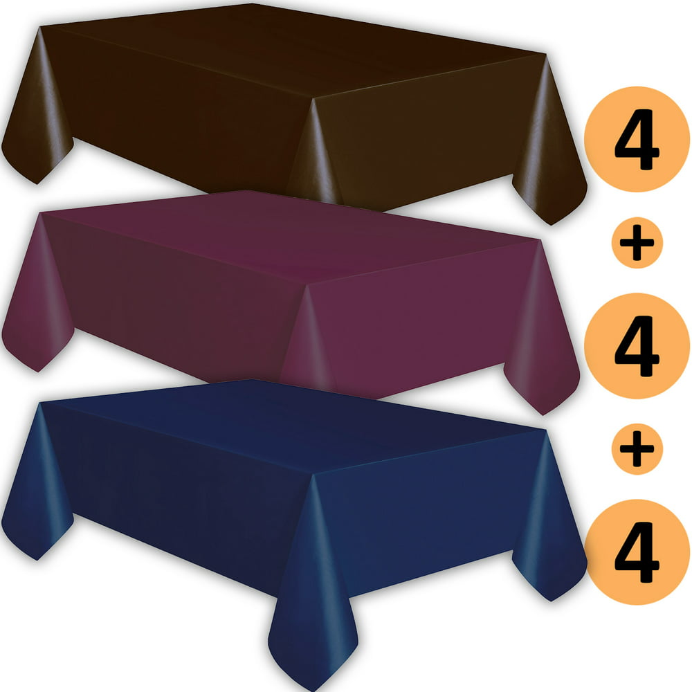 12 Plastic Tablecloths Brown, Plum, Navy Premium