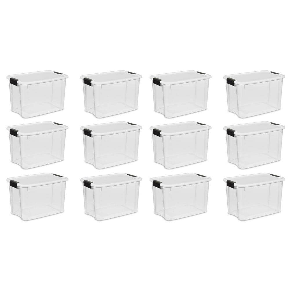 30 Qt. UltraLatch Storage Box with White Lid and Clear Base (12Pack