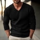 thumbnail image 1 of Blusas y camisas de manga larga con cuello en V para hombre, suéter informal de color liso con cuello en V, suéter grueso de manga larga, blusa acrílica para hombre, 1 of 9