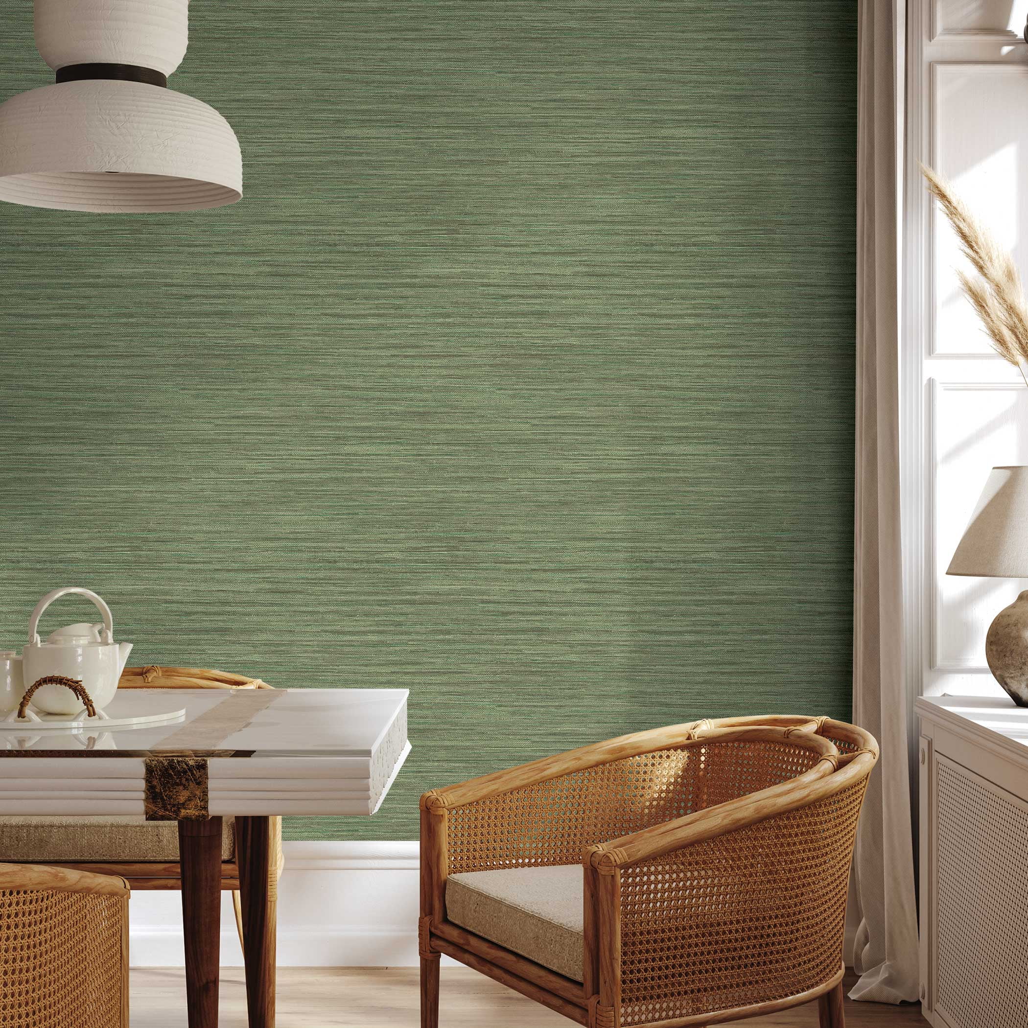 Tempaper Horizontal Faux Grasscloth Woodland Green Removable Peel and Stick Wallpaper, 20.5 in X 16.5 ft