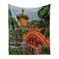 thumbnail image 1 of Peace Garden Soft Flannel Fleece Throw Blanket, Photo of Pavilion and Bridge over Calm Water with Trees, Cozy Plush for Indoor and Outdoor Use, 60" x 80", Multicolor, by Ambesonne, 1 of 5