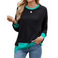thumbnail image 3 of Long Sleeve Shirts for Women Tunic Tops Loose Fit Cute Casual Color Block Ribbed Knit Tops Sweaters Black S, 3 of 9
