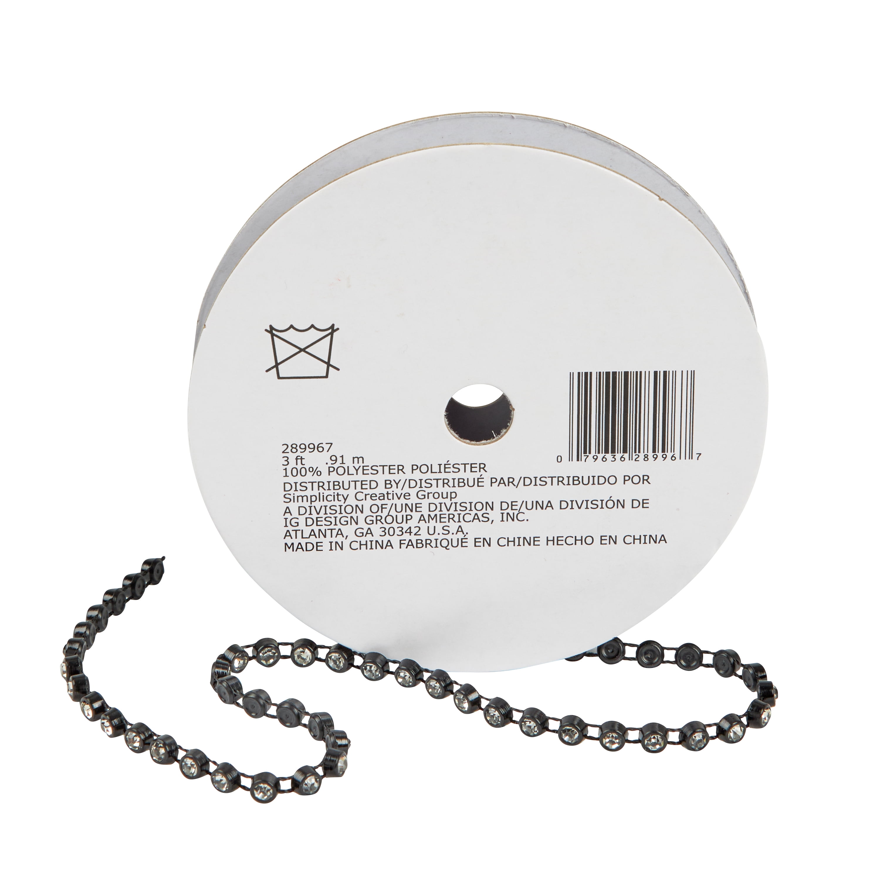 Simplicity Trim, Black 1/8 inch Clear Rhinestone Strand Trim Great for Apparel, Home Decorating, and Crafts, 1 Yard, 1 Each