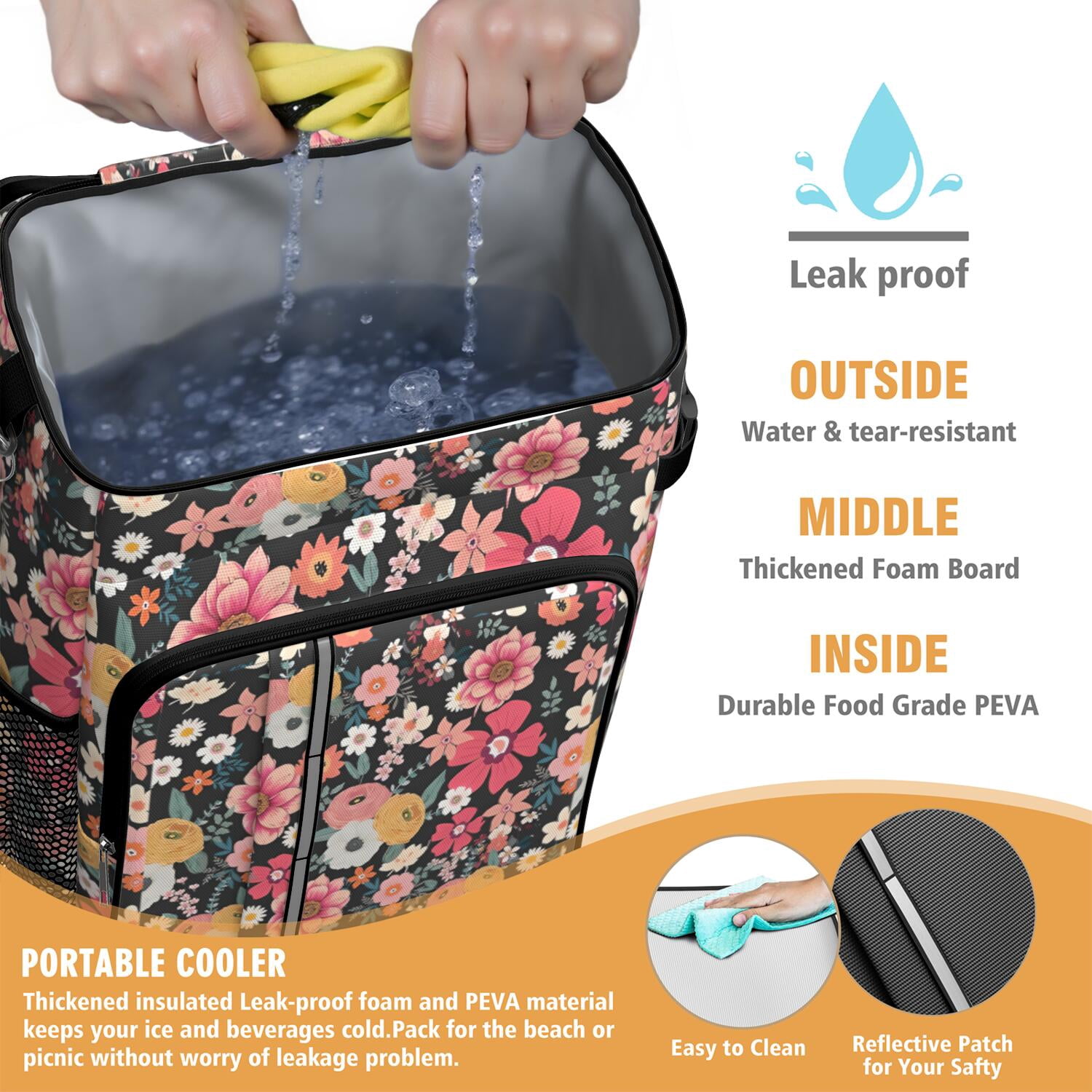 Travel Cooler Bag - Boho Bohemia Flower Camping Beer Cooler Backpack with Bottle Opener- Waterproof Insulated Picnic Backpacks - Cooler Bag for Beach