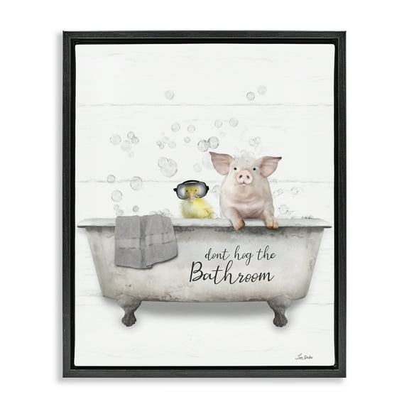 Stupell Industries Don't Hog Bathroom Typography Painting Black Floater Framed Canvas Art Print Wall Art, 17 x 21